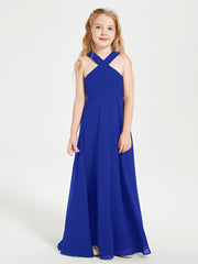 Grecian Neckline Long Dresses for Junior Bridesmaids Royal Blue