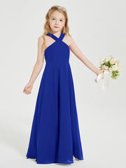 Grecian Neckline Long Dresses for Junior Bridesmaids Royal Blue