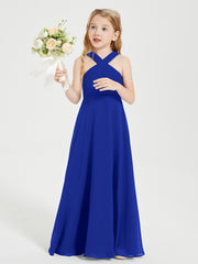 Grecian Neckline Long Dresses for Junior Bridesmaids Royal Blue
