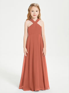 Grecian Neckline Long Dresses for Junior Bridesmaids Rust