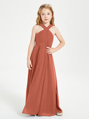 Grecian Neckline Long Dresses for Junior Bridesmaids Rust