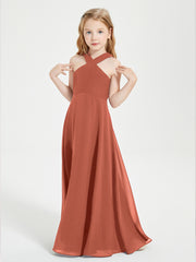 Grecian Neckline Long Dresses for Junior Bridesmaids Rust