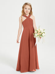 Grecian Neckline Long Dresses for Junior Bridesmaids Rust