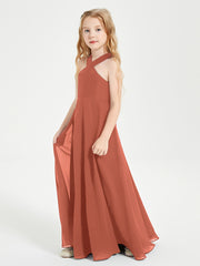 Grecian Neckline Long Dresses for Junior Bridesmaids Rust