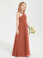 Grecian Neckline Long Dresses for Junior Bridesmaids Rust