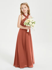 Grecian Neckline Long Dresses for Junior Bridesmaids Rust