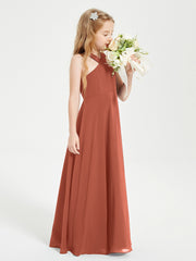Grecian Neckline Long Dresses for Junior Bridesmaids Rust