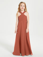 Grecian Neckline Long Dresses for Junior Bridesmaids Rust