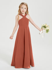 Grecian Neckline Long Dresses for Junior Bridesmaids Rust