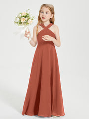 Grecian Neckline Long Dresses for Junior Bridesmaids Rust