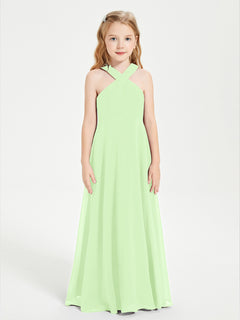 Grecian Neckline Long Dresses for Junior Bridesmaids Sage