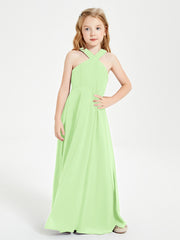 Grecian Neckline Long Dresses for Junior Bridesmaids Sage