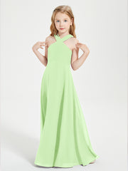 Grecian Neckline Long Dresses for Junior Bridesmaids Sage