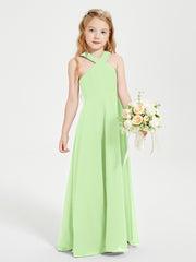 Grecian Neckline Long Dresses for Junior Bridesmaids Sage