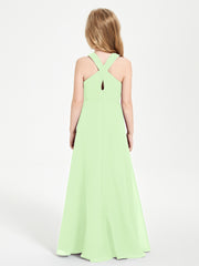 Grecian Neckline Long Dresses for Junior Bridesmaids Sage