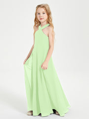 Grecian Neckline Long Dresses for Junior Bridesmaids Sage