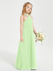 Grecian Neckline Long Dresses for Junior Bridesmaids Sage