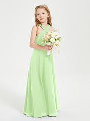 Grecian Neckline Long Dresses for Junior Bridesmaids Sage
