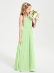 Grecian Neckline Long Dresses for Junior Bridesmaids Sage