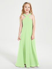 Grecian Neckline Long Dresses for Junior Bridesmaids Sage