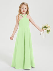 Grecian Neckline Long Dresses for Junior Bridesmaids Sage