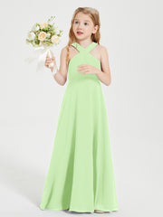 Grecian Neckline Long Dresses for Junior Bridesmaids Sage
