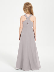 Grecian Neckline Long Dresses for Junior Bridesmaids Silver