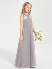 Grecian Neckline Long Dresses for Junior Bridesmaids Silver