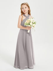Grecian Neckline Long Dresses for Junior Bridesmaids Silver