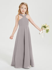 Grecian Neckline Long Dresses for Junior Bridesmaids Silver