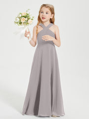 Grecian Neckline Long Dresses for Junior Bridesmaids Silver