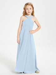 Grecian Neckline Long Dresses for Junior Bridesmaids Sky Blue