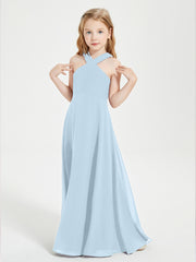 Grecian Neckline Long Dresses for Junior Bridesmaids Sky Blue