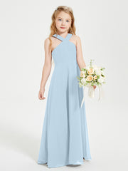 Grecian Neckline Long Dresses for Junior Bridesmaids Sky Blue