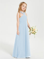 Grecian Neckline Long Dresses for Junior Bridesmaids Sky Blue
