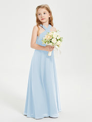 Grecian Neckline Long Dresses for Junior Bridesmaids Sky Blue