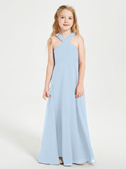 Grecian Neckline Long Dresses for Junior Bridesmaids Sky Blue