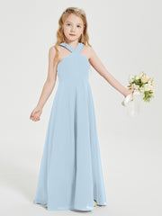 Grecian Neckline Long Dresses for Junior Bridesmaids Sky Blue