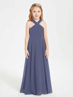 Grecian Neckline Long Dresses for Junior Bridesmaids Stormy