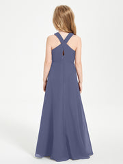 Grecian Neckline Long Dresses for Junior Bridesmaids Stormy