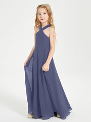 Grecian Neckline Long Dresses for Junior Bridesmaids Stormy