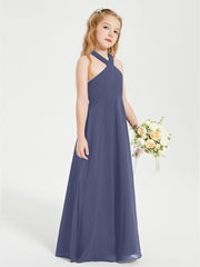 Grecian Neckline Long Dresses for Junior Bridesmaids Stormy