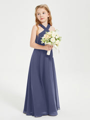 Grecian Neckline Long Dresses for Junior Bridesmaids Stormy
