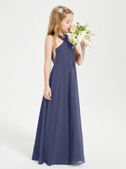 Grecian Neckline Long Dresses for Junior Bridesmaids Stormy