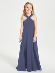 Grecian Neckline Long Dresses for Junior Bridesmaids Stormy
