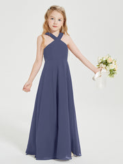 Grecian Neckline Long Dresses for Junior Bridesmaids Stormy