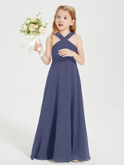 Grecian Neckline Long Dresses for Junior Bridesmaids Stormy