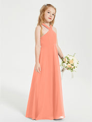Grecian Neckline Long Dresses for Junior Bridesmaids Sunset