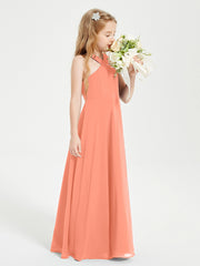Grecian Neckline Long Dresses for Junior Bridesmaids Sunset