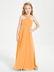 Grecian Neckline Long Dresses for Junior Bridesmaids Tangerine